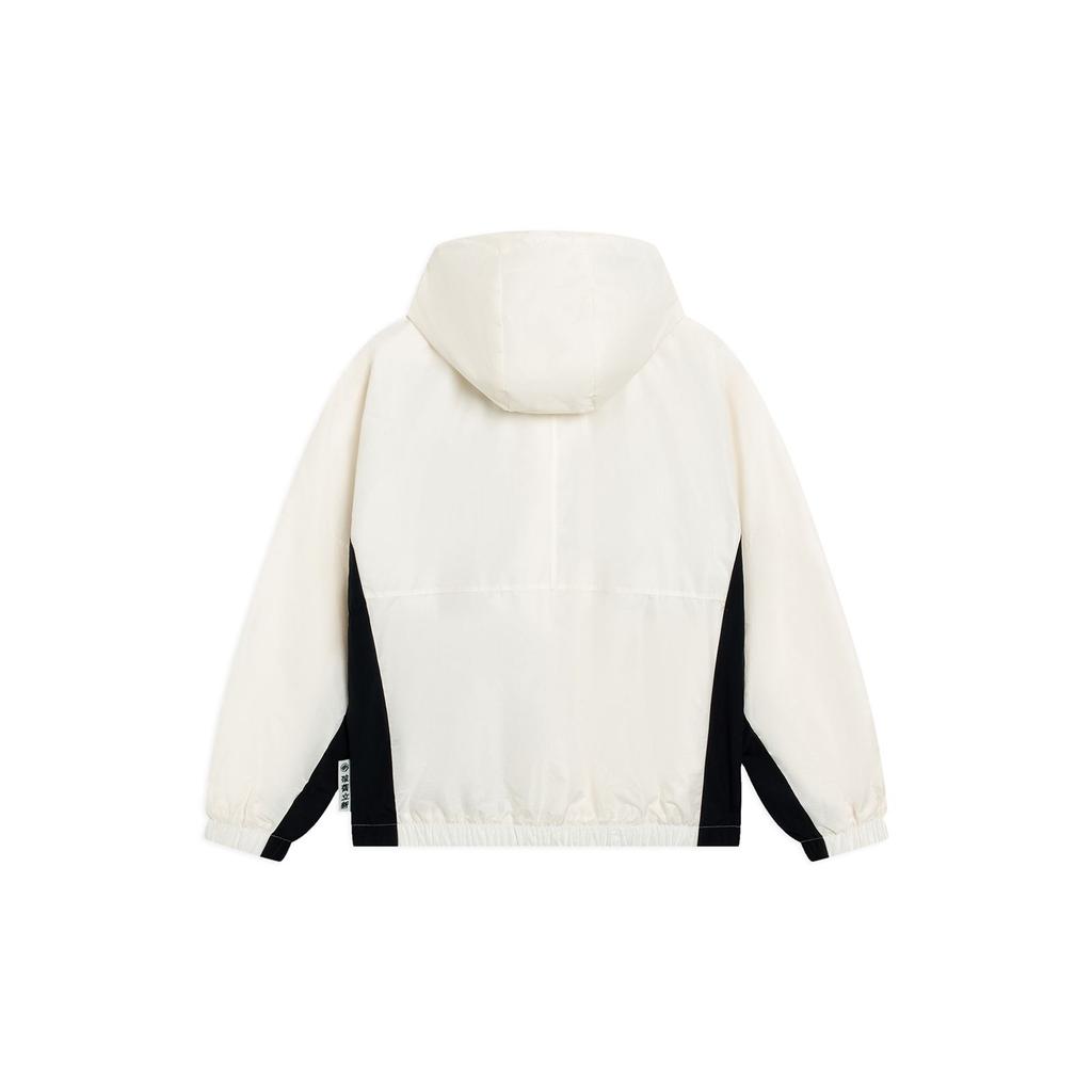 Li-Ning Contrast Stripe Print Zip-Up Hooded Woven Warm Loose Long Sleeve Jacket Men Jackets Off-White AFDT059-3