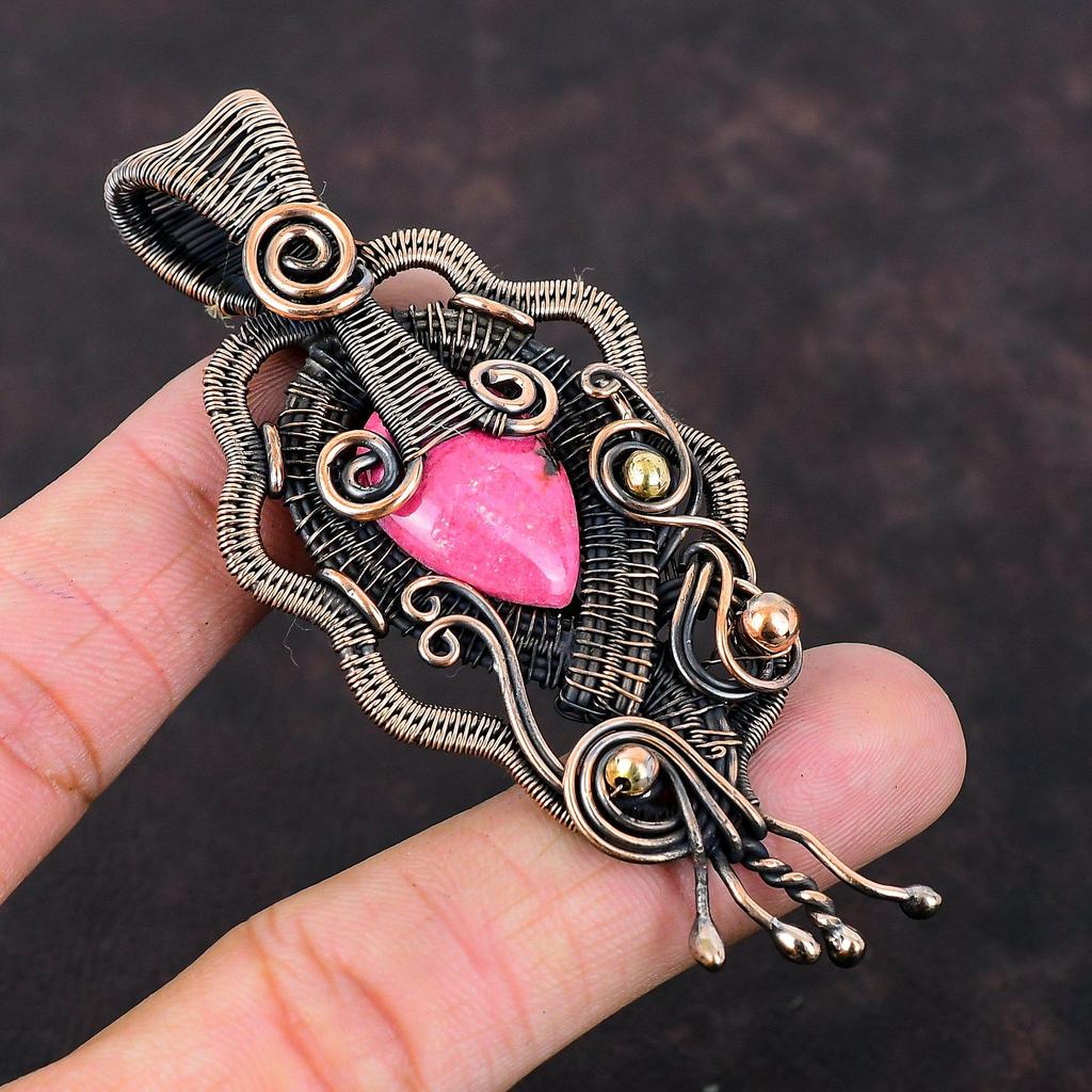 Thulite Pendant Copper Wire Wrapped Pendant Handmade Pendant Designer Copper Jewelry Gemstone Pendant Wire Wrap Thulite Jewelry Gift For Him