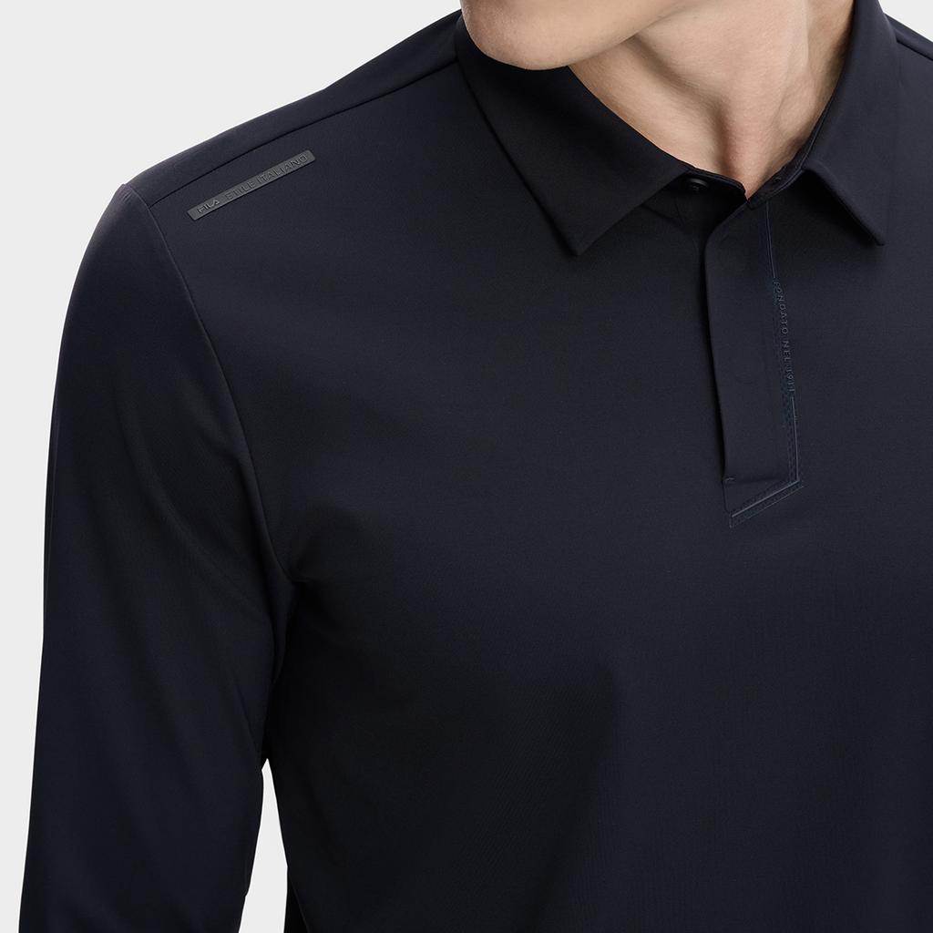 FILA White Fashion Simple Classic Basic Solid Color Casual Light Business Versatile Comfortable Long Sleeve Polo Shirt Men tops F11M613218FNV