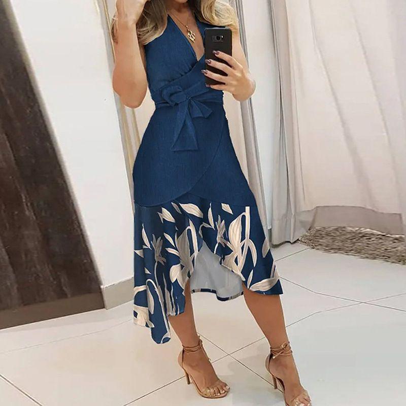 

Fashion Style Summer Sleeveless Mid Length Long Length Sloth Dress Beautiful Dress for Taking Photos Jumpsuits Women s Elegant Dress Navy blue flower 2XL