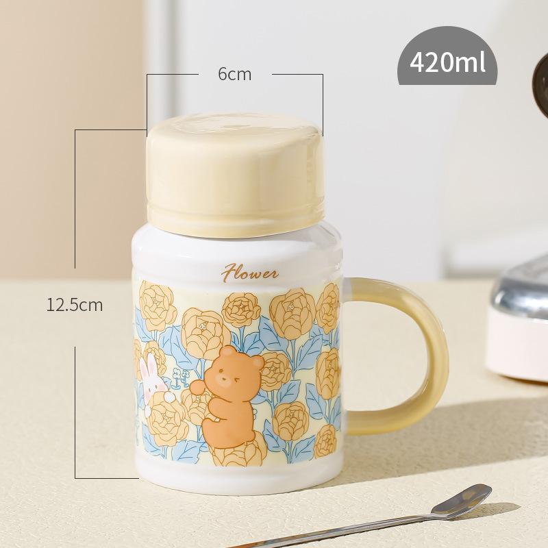 Niedlicher kreativer Retro-Becher Internet-Berühmtheit Hase Blume Tier Keramiktasse Damen Heim-Büro-Tasse Hase