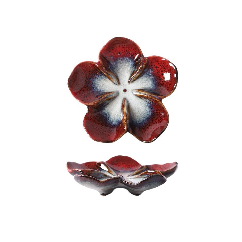 Vintage Ceramic Craft Dish Flower Shaped Small Dish Creative Dipping Sauce Small Dish Multi-color Kiln Transformed Dish Gift