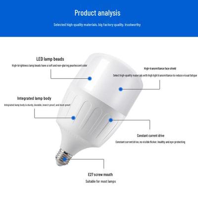 High-Power LED Energy-Saving Bulb, E27 Base, Super Bright, Plastic-Clad Aluminum, Constant Current Design