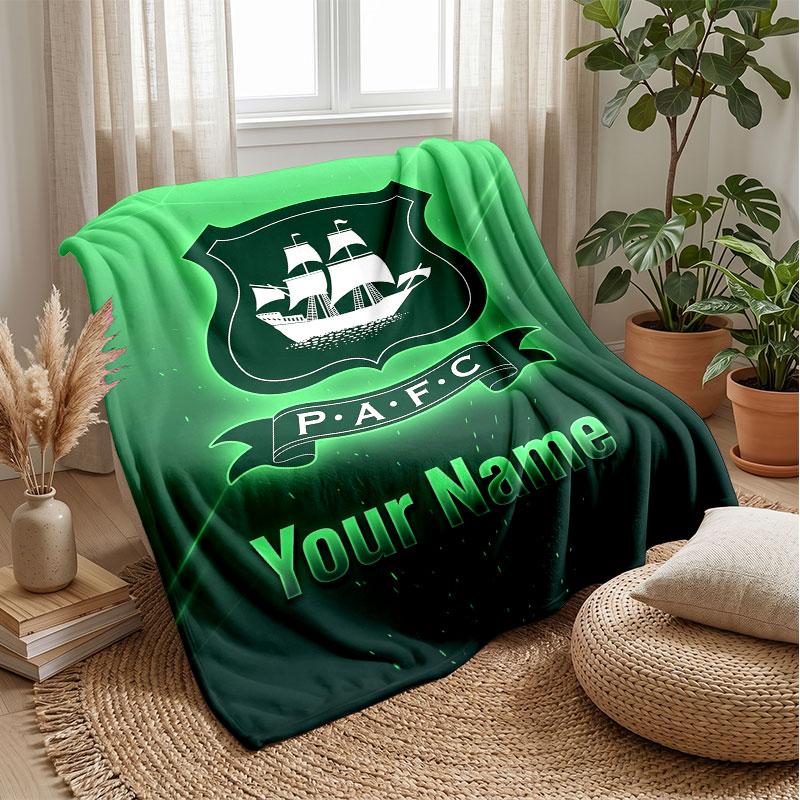 Coperta Flanella con Testo Nome Personalizzato Plymouth Argyle FC Logo Calcio Plaid Pile Personalizzato Regalo Speciale per Divano Camera da Letto Casa