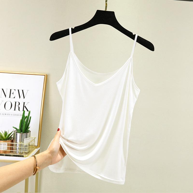 

Modal small suspender vest women s summer beauty back foreign style outside wear sleeveless bottoming shirt versatile v-neck top M белый
