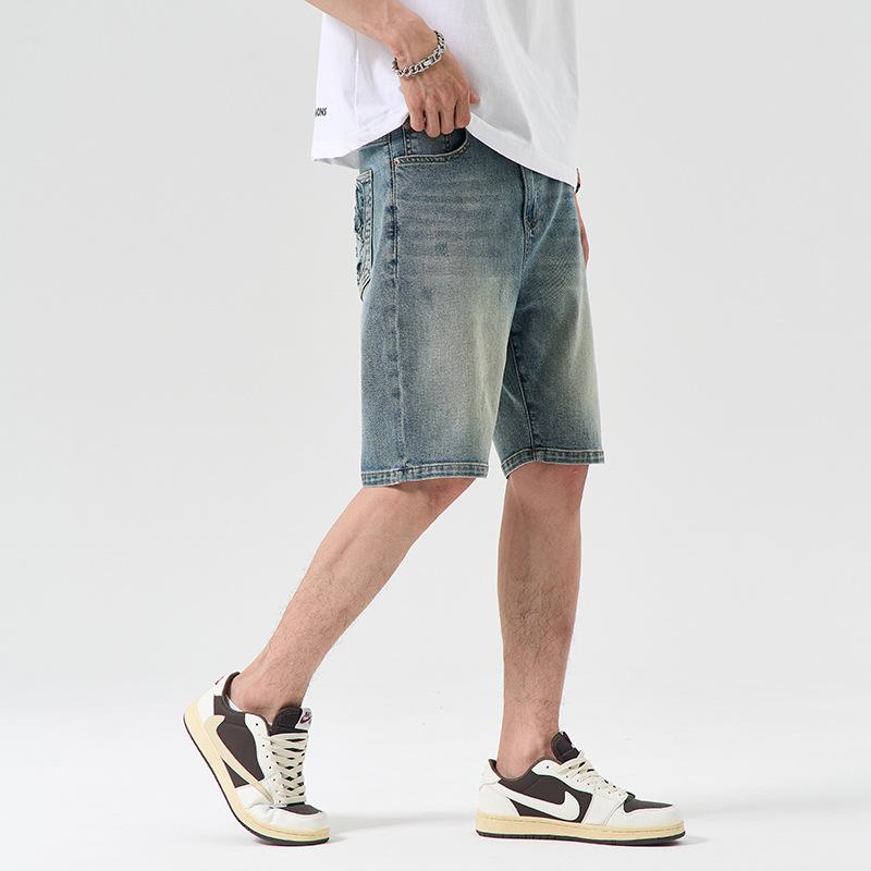 Washed Denim Five-point Pants Back Pocket Trendy Camouflage Summer Latest Denim Mid-trousers