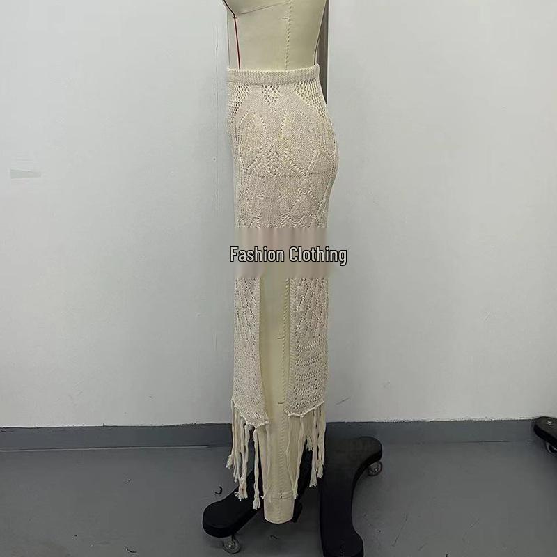 European-American High Slit Tassel Midi Skirt Beach Cover-Up
