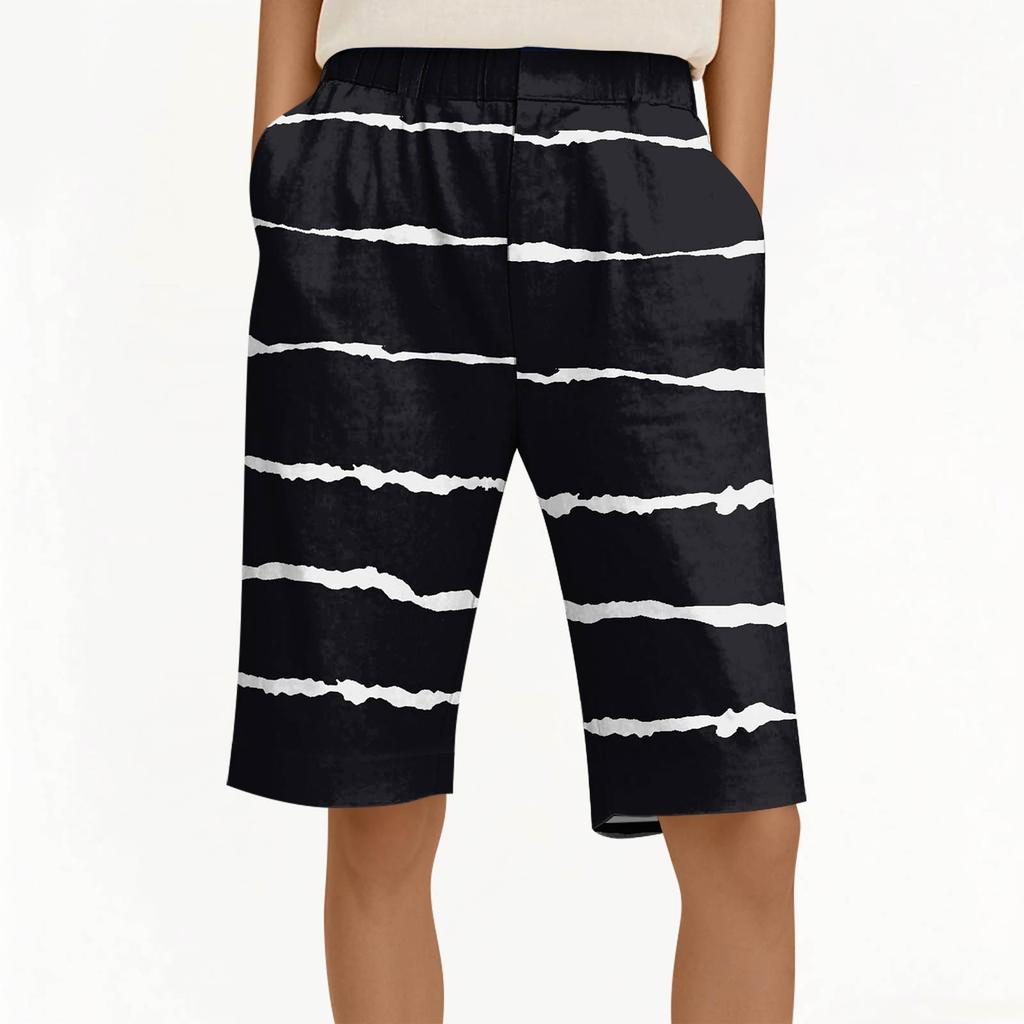 Dámské potištěné kalhoty Módní kapsa Elastický pas Ležérní šortky