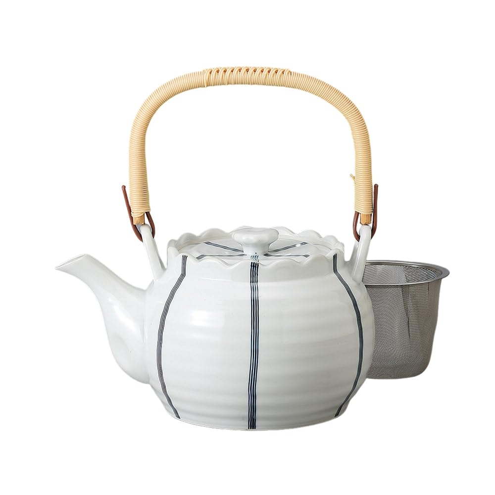 

Ale-net Teapot (Stainless Steel with Strainer) 16 x 12 cm, 1350cc, Arita Ware, Lined, with Basket, No. 8 Teapot, Porcelain, Made in Japan, Stylish
