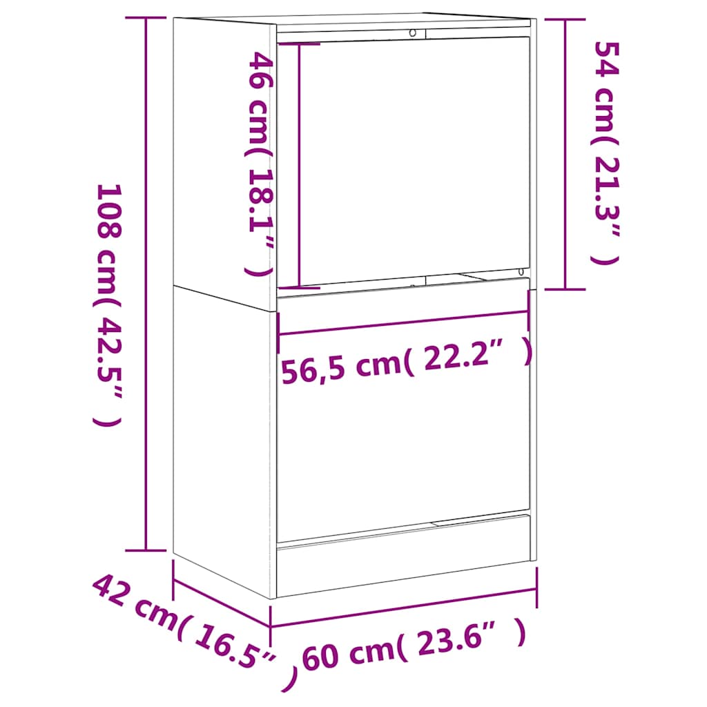 Shoe Cabinet with 2 Doors Black 60 X 42 X 108 Cm
