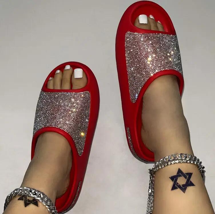 Fashion Women's Luxury Slippers with Diamond Face 2024 New Fashion Thick Bottom Slides Sandals Outdoor Non-slip Beach Slippers Sandalias