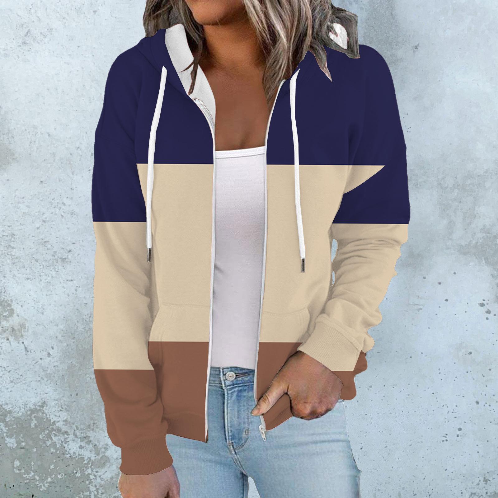 

Толстовка с капюшоном, женская, на молнии, геометрический узор, цветная блокировка, капюшон, весна и осень 2024, новый приталенный кардиганMC4 8XL