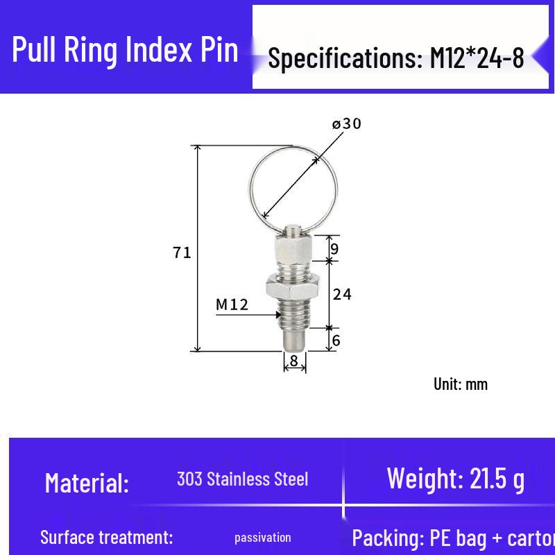 Stainless Steel Self-Locking Pull Ring Pin with Knob and Plunger Spring for Indexing and Locating