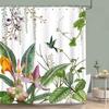 Hummingbird Floral Shower Curtain Birds Watercolour on Flower Branches Printed Polyester Bath Curtains Bathroom Decor with Hooks