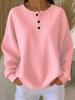 Women's Long Sleeve V-Neck Button Detail Waffle Knit Top