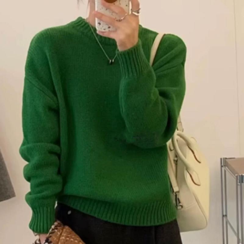 

Осенне-зимний свитер с круглым вырезом для женщин, модный свободный мягкий вязаный свитер, женские элегантные облегающие офисные женские джемперы, топы 25651 One Size зелёный