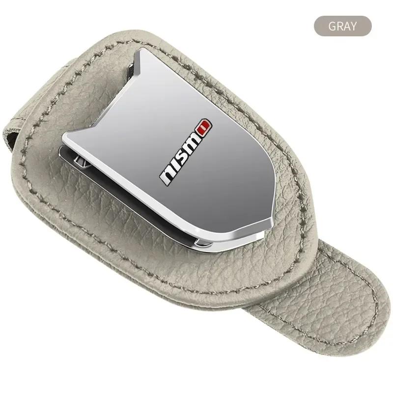 Car Leather Metal Glasses Clip Sun Visor Glasses Fastener Clip Holder For Nissan Nismo Tiida Teana GTR Juke Note Versa Almera