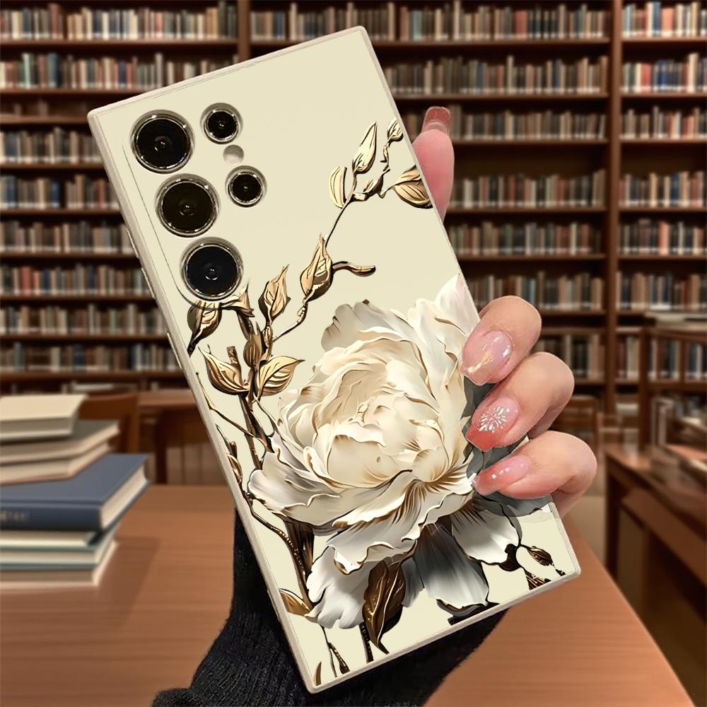 Golden Peony Flower Art Soft TPU Case Slim Shockproof Protective Cover For Samsung Galaxy S Ultra FE Plus A Series 5G Galaxy A14 5G