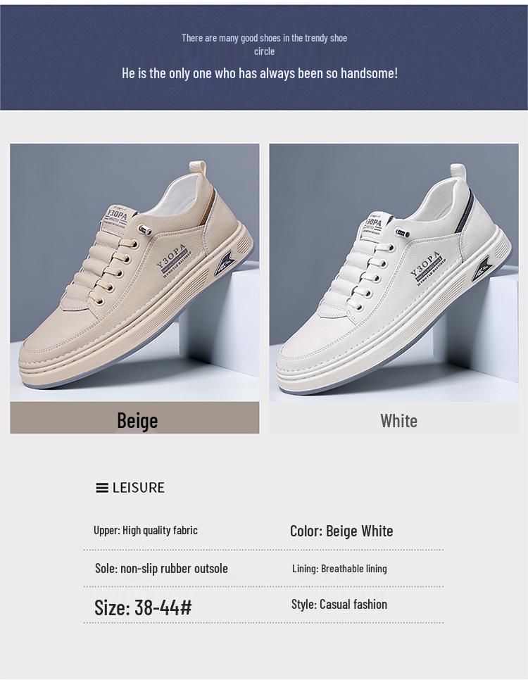 2024 Spring Men's Trendy White Leather Slip-On Sneakers – Non-Slip, Soft Sole Casual Sports Shoes