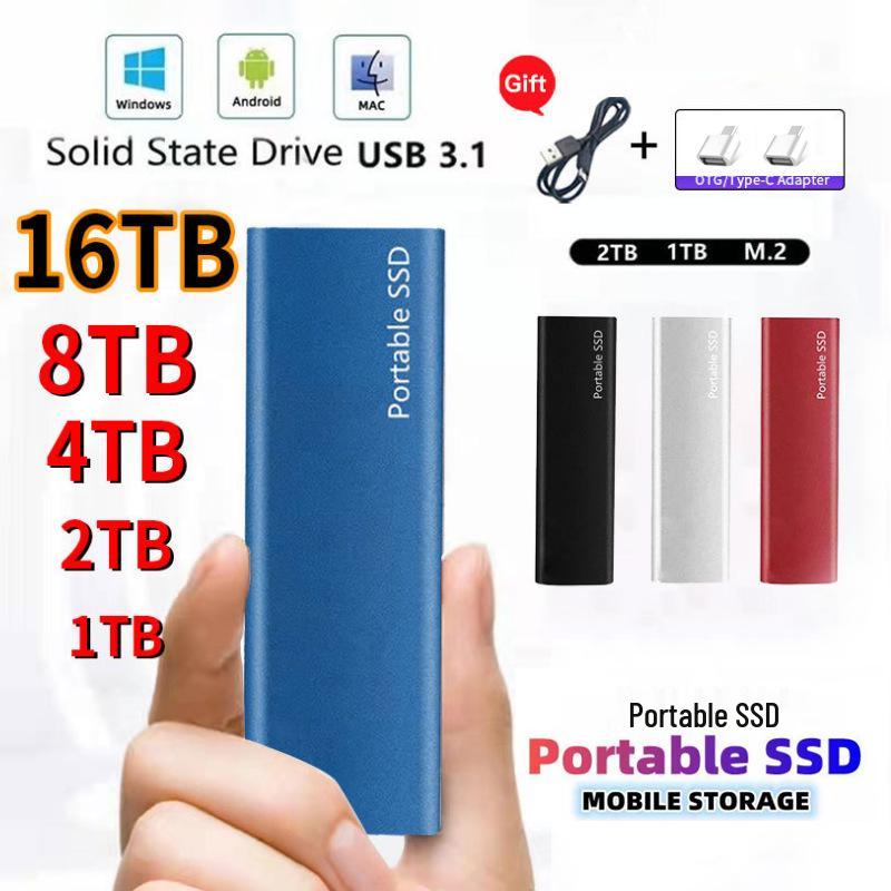 High-Capacity 2TB Portable SSD USB Flash Drive - Black