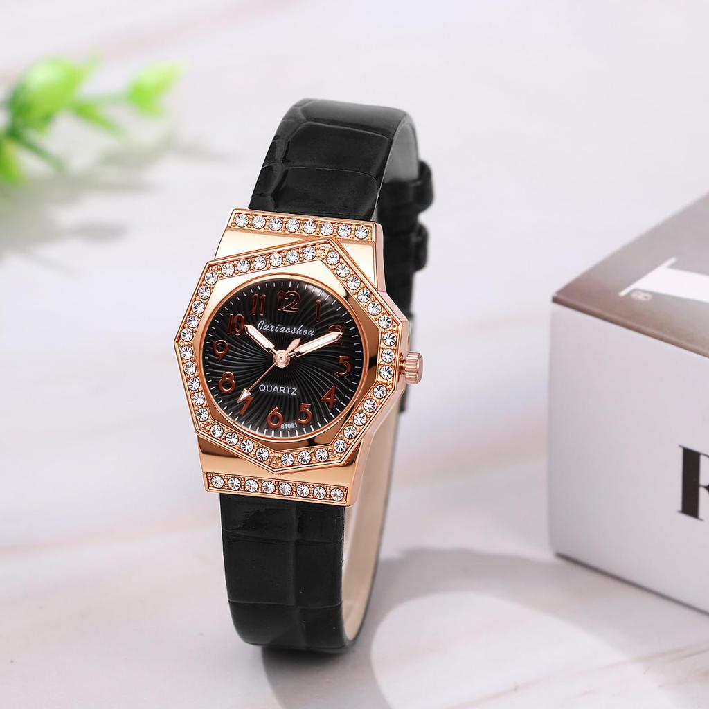Octagonal PU Leather Waterproof Casual Arabic Stylish Sparkling Stainless Steel Analog Display Quartz Watch A Great Gift for and Day Women's Watch