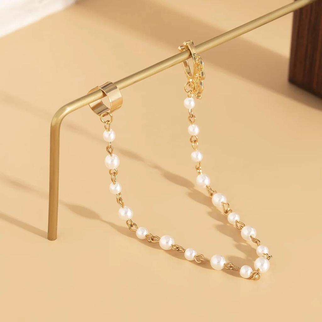 Mode Imitation Perle Nasenclip Ring Mit Ohrring für Frauen Ohne Nasenpiercing Körperkette Schmuck Party Tänzer Zubehör
