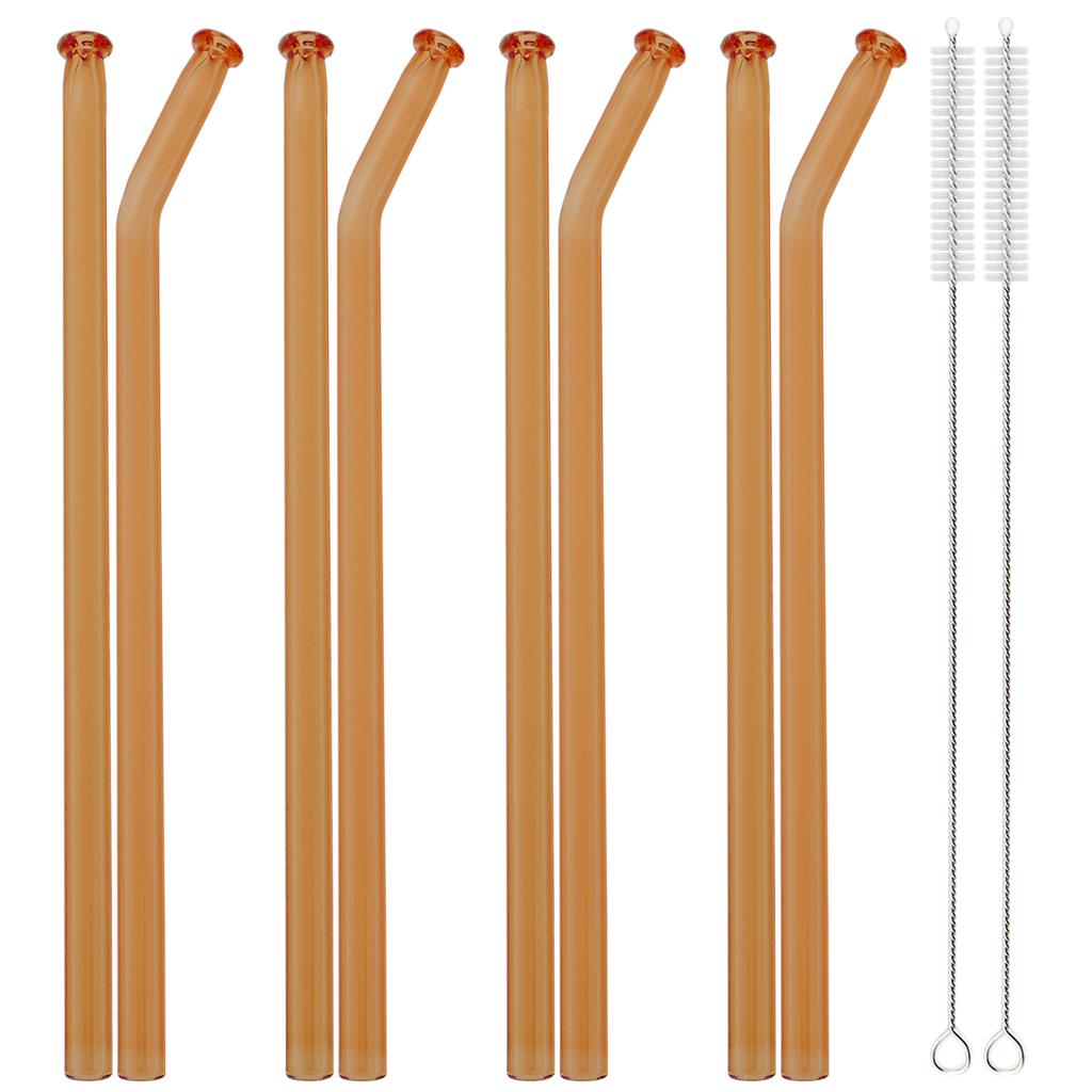 8pcs High Borosilicate Glass Straw Sets Creative Glass Straw Milk Tea Juice Cocktail Straw Set with Brush Party Bar Accessories