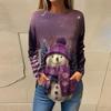 Tee Shirts For Women Casual Round Neck Long Sleeve Shirts Christmas Printing Top Pullover