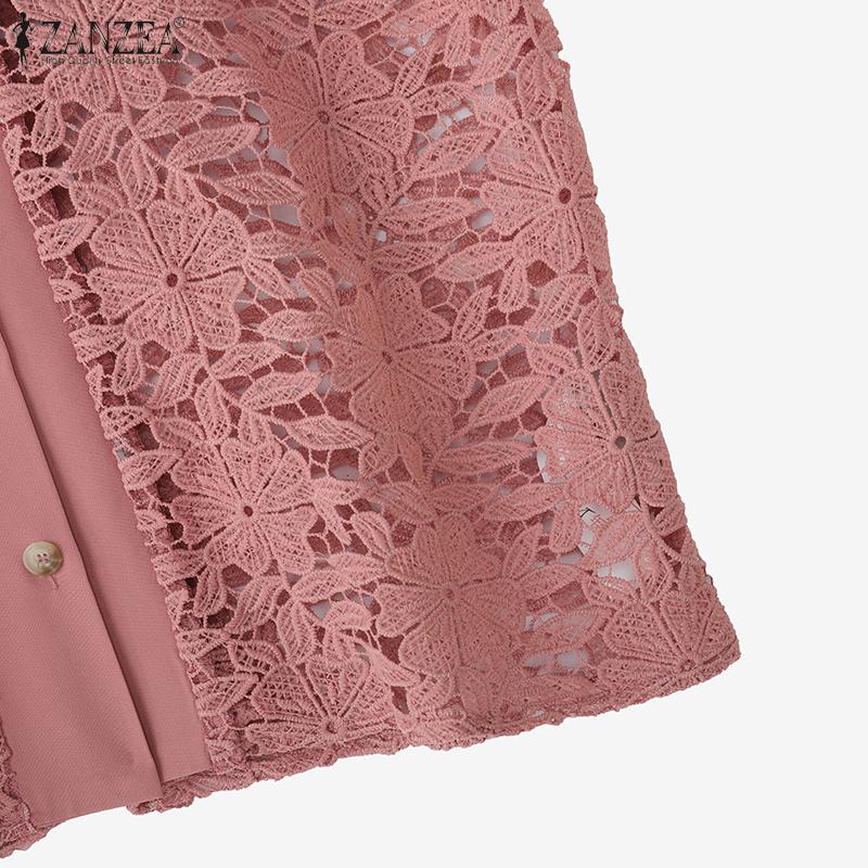 ZANZEA Womens Summer Casual Short Sleeve Hollow Out Lace Cover Up Blouse