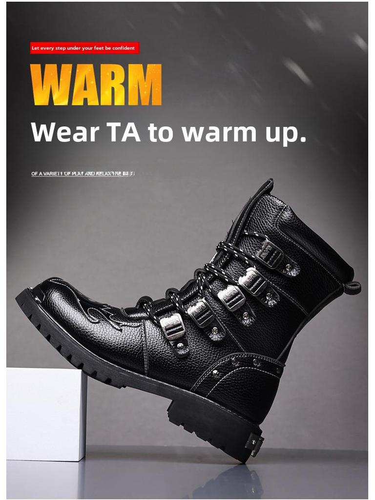 Men's Mid-Calf Martin Boots - High-Top British Style Leather Motorcycle Riding Fashion Boots