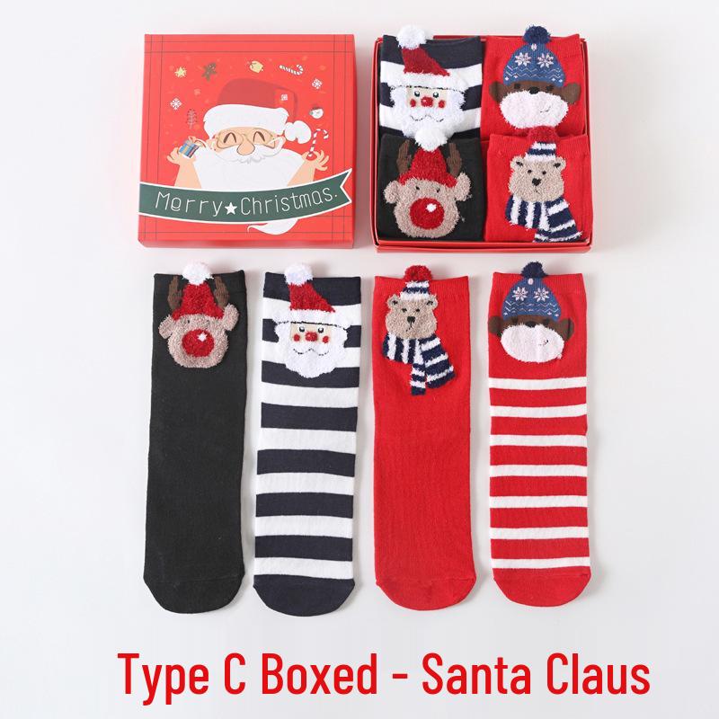Women's Mid-Calf 3D Cartoon Christmas Socks Gift Box - Red Cotton Benming Year Collection for Autumn & Winter