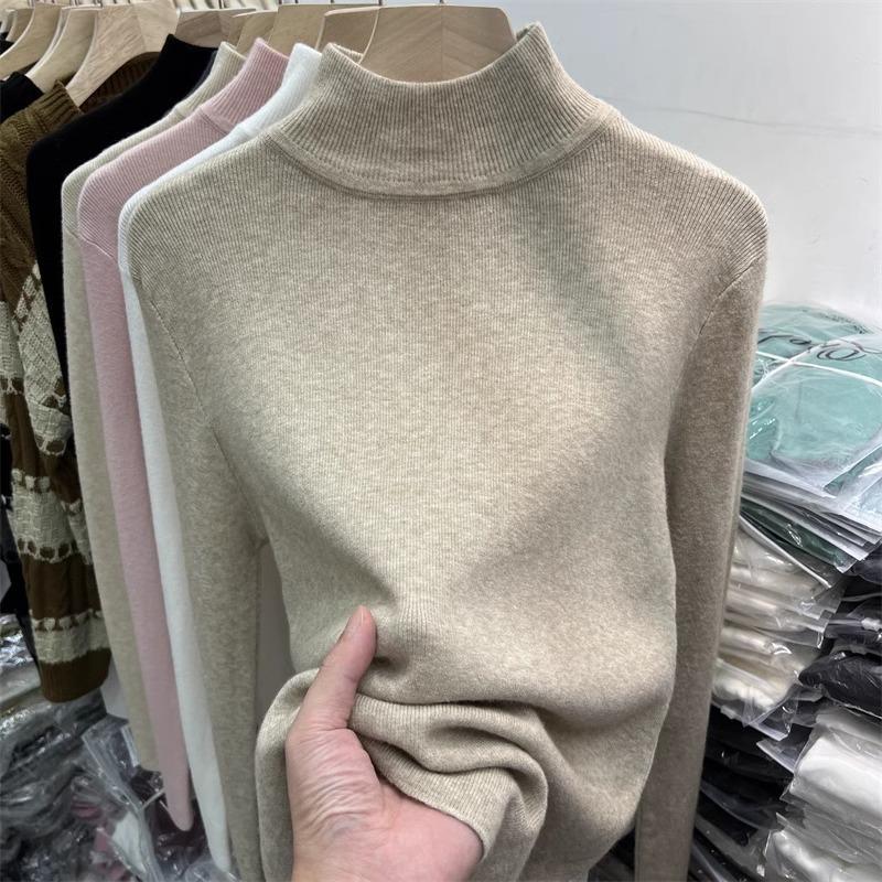 Lazy Style Mock Neck Sweater Fall Winter Slim Warm Inner Wear Women Base Layer Knit Top