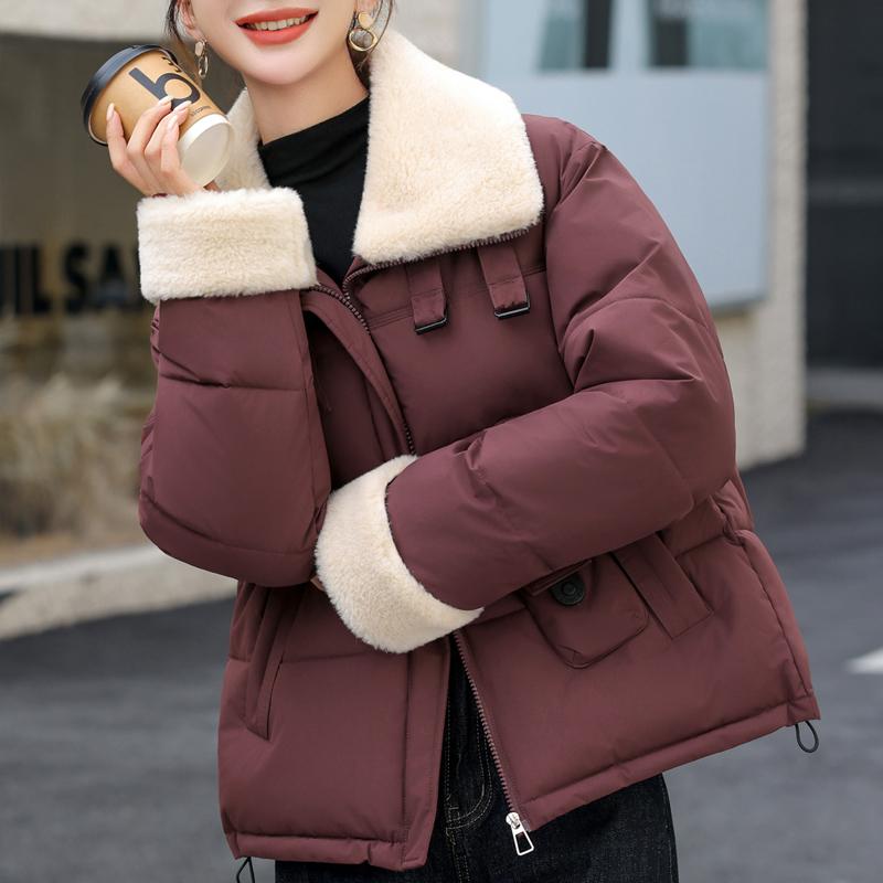 

Модное зимнее короткое пальто женское теплое парки толстые свободные женские куртки 2XL вино красного