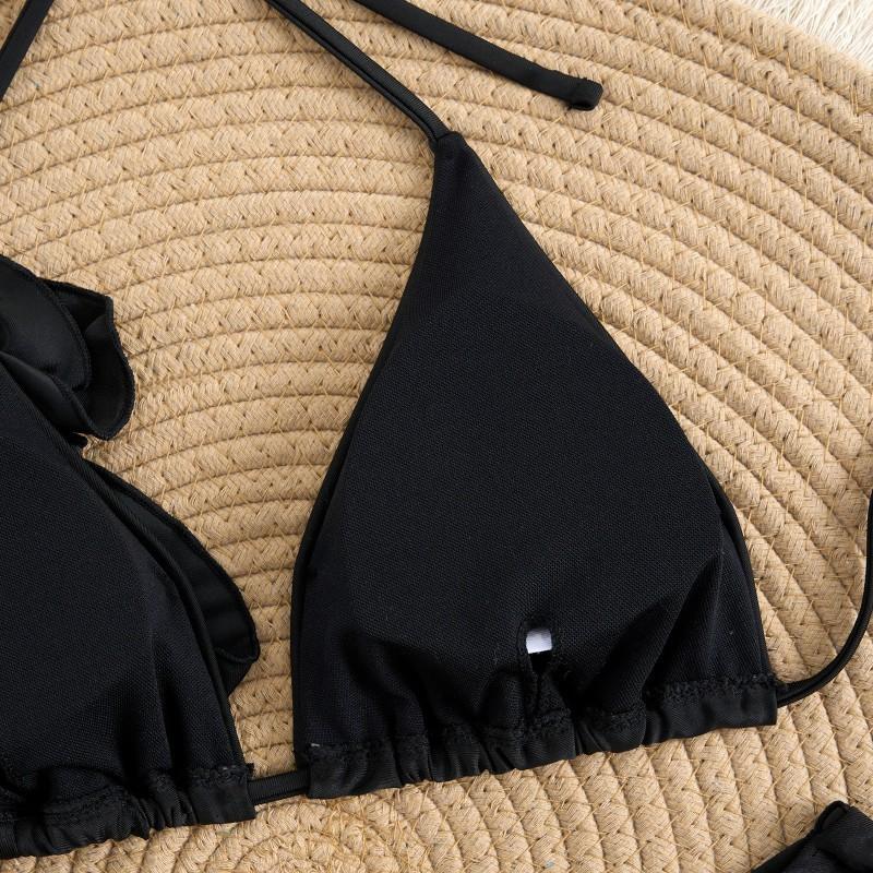 Swimsuit Suit Sexy Flower Solid Color Strap Bikini Split