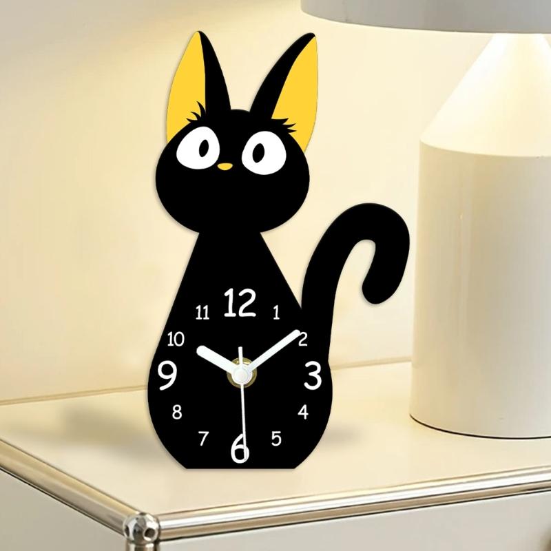 Cartoon Black Cats Desk Clock With Quiet Movement For Kids Room Decors And Modern Homes Office Acrylic Design Wall Clock