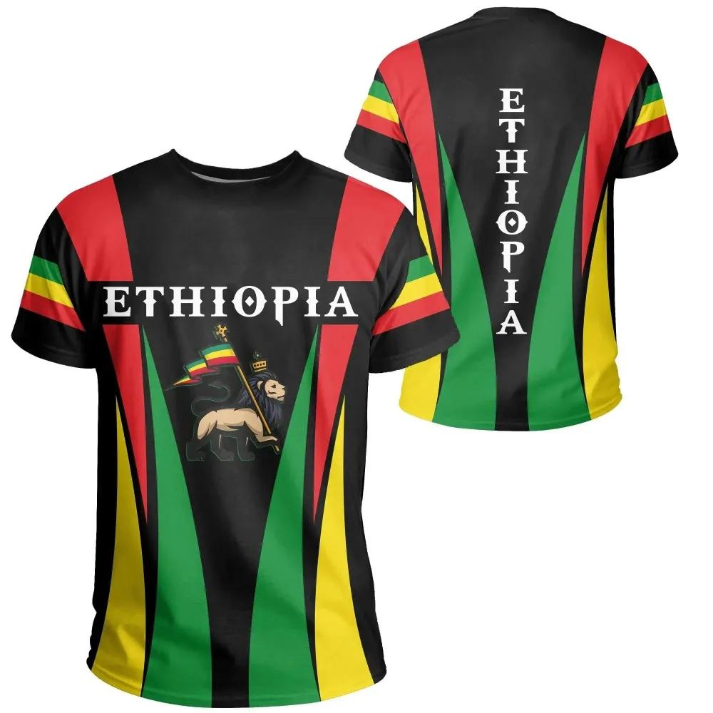 Ethiopian Flag Graphic T Shirt King Indigenous Tribe Lion 3D Printed T-shirts Men Women Casual Summer Ethiopia National Day Tops