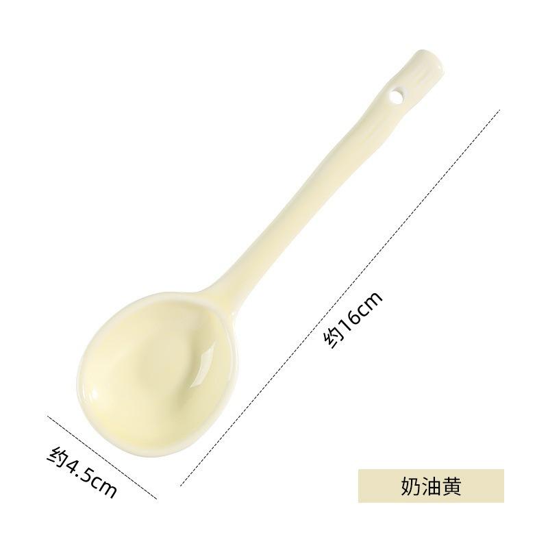 Ceramic Spoon Long Handle Anti-scald Spoon High Color Value Round Head Soup Scoop Porridge Special Tool Kitchen Supplies