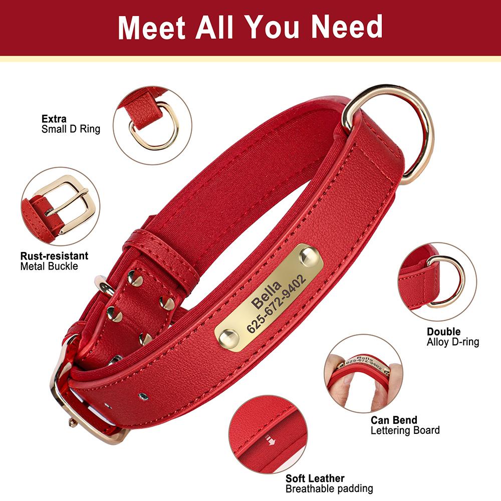 Personalized Dog Collar Soft Leather Dogs ID Tag Collars With Free Engraving Nameplate Anti-lost For Small Medium Dogs Pitbull