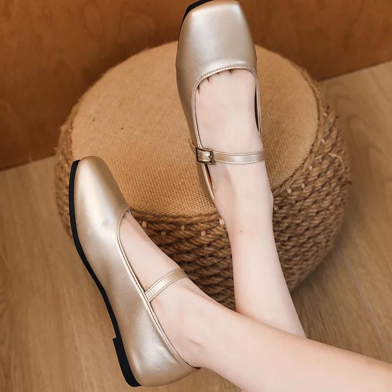 Fashion 2024 Hot Sale Women's Shoes Mary Janes Women's Flats Shallow Daily Flats Women Square Toe Buckle Strap Soft Bottom Shoes Female