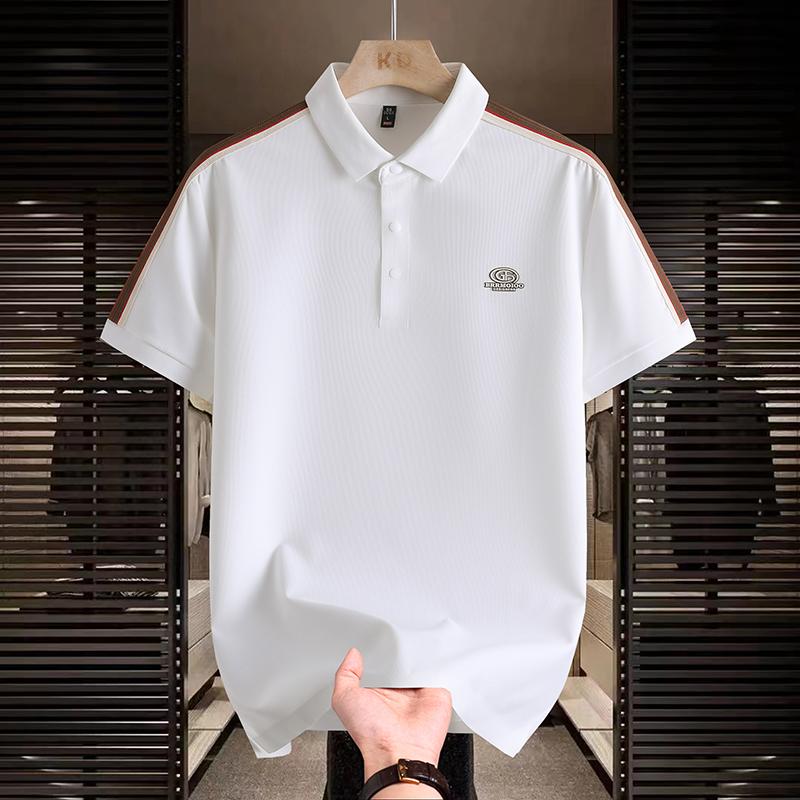 Polo de Seda de Hielo Retro Manga Corta Camiseta Polo para Hombre Verano Versátil Top Camiseta Bloque de Color Cuello Camiseta