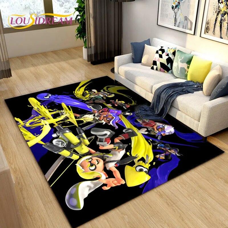 PC Splatoon, Hra Hráč Kreslený Oblastní Koberec, Koberec Koberec do Obývacího Pokoje Ložnice Pohovka Rohožka Dekorace, Dětská Hrací Protiskluzová Podložka na Podlahu