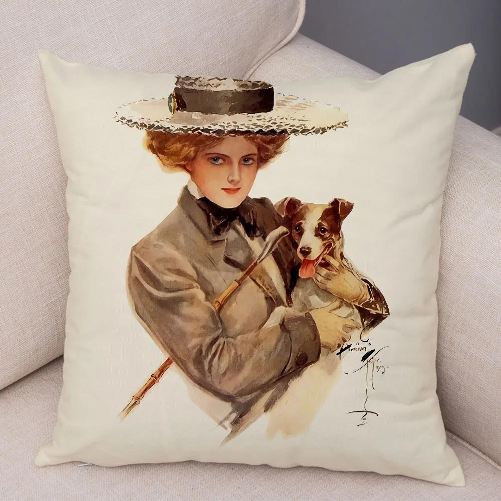 

European Lady Cushion Cover Decor Vintage Style Elegant Women Print Pillowcase for Sofa Home Car Soft Plush Pillow Case 45x45cm 45x45cm 18x18in