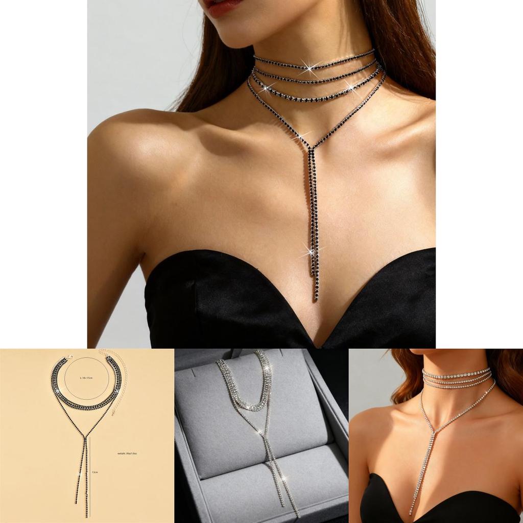Luxury Long Chain Necklace For Women With Cubic Zirconia And Geometric Style For Trendy Neckwear