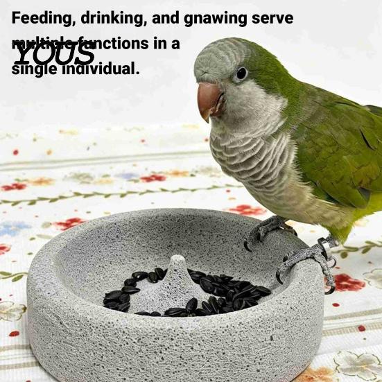 Bird Food Dish Pumice Stone Parrot Bowl, Spill-Proof Water Small Feeding Station Cage Weighted for Lovebirds Conures Indoor Outdoor Feeder