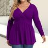 Women's Plus Size Shirt Long Sleeve  Print Top Pleated Casual V-Neck Top
