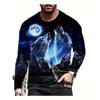 T Shirt for Mens Wolf Pattern Print Long Sleeve Leisure 3D Polyester Man's T-shirts