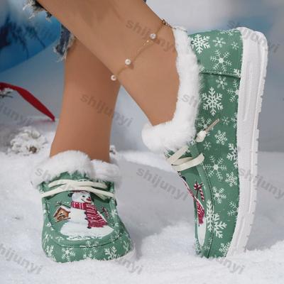 Damen Weihnachten Kurze Schneestiefel Kurzes Plüsch Warm Plus Fleece Freizeitschuhe Neue Mode Winter Flach Warm Baumwollschuhe Botas Mujer