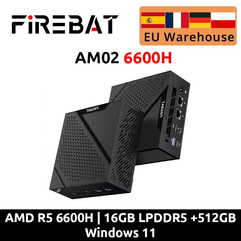FIREBAT AM02 MINI-PC AMD Ryzen 5 6600H LPDDR5 16GB RAM 512GB SSD WIFI6 BT5.2 Tragbarer Desktop MINI-PC Computer