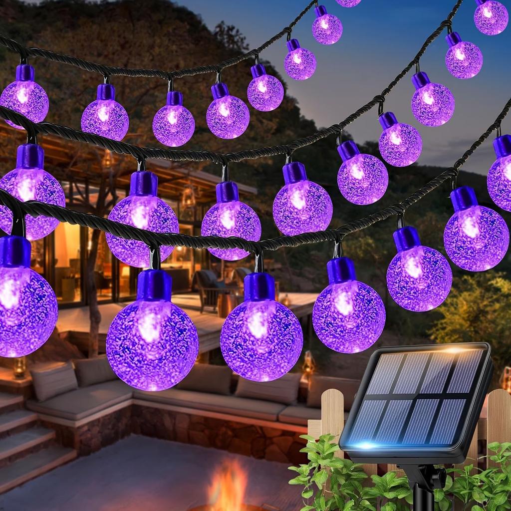 Solar Powered Outdoor String Lights with Crystal Globe Bulbs for Camping Patio Garden Decoration Waterproof LED Lighting