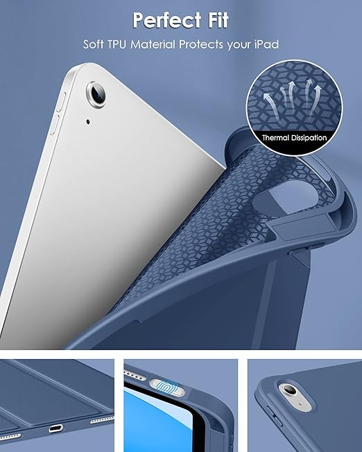 New Tri-fold Soft TPU PU Leather Tablet Case for iPad 10.9" 2022 - Lightweight Folio Stand with Pencil Holder-Auto Sleep/Wake
